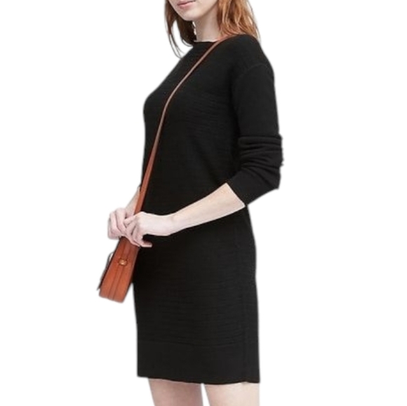 Banana Republic Wool-Cashmere Blend Ribbed Sweater Dress Black Women's Medium - Picture 1 of 14
